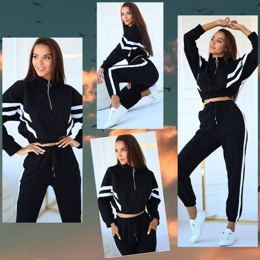 Black and white cropped tracksuit