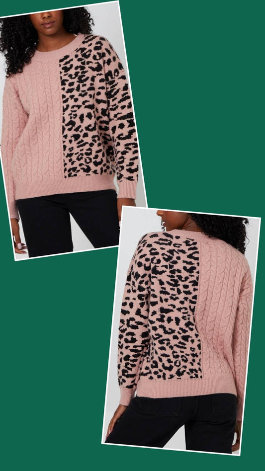 Soft chunky leopard print knitwear in blue, pink or cream