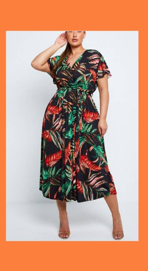 Curve range plus size black tropical print dress