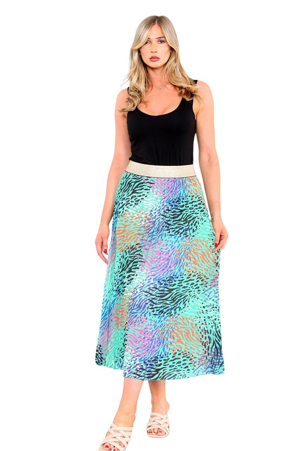 Leopard print pleated skirt