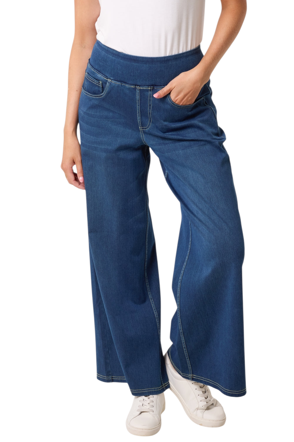 Wide waistband wideleg jeans