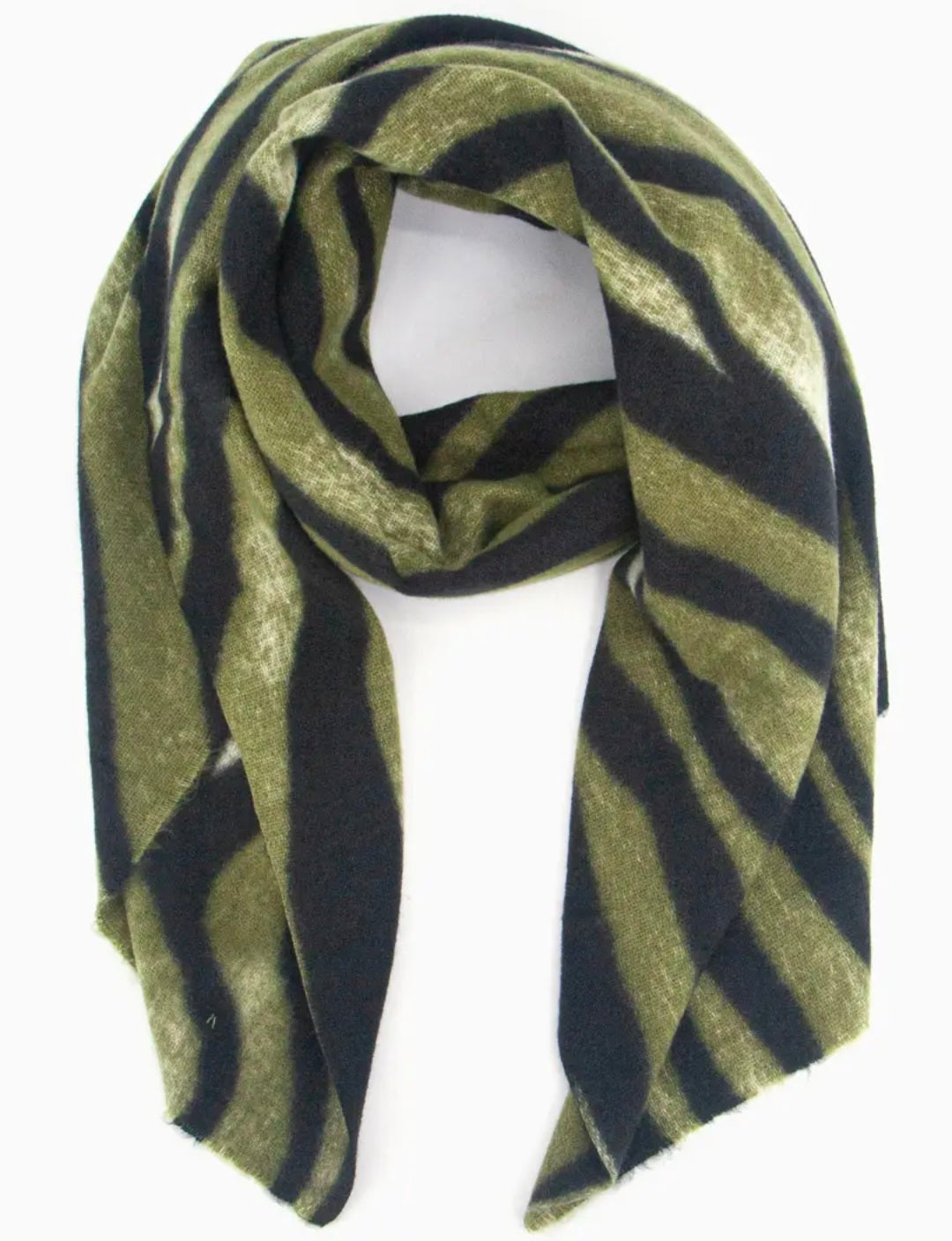 Zebra print scarf in green and brown mix