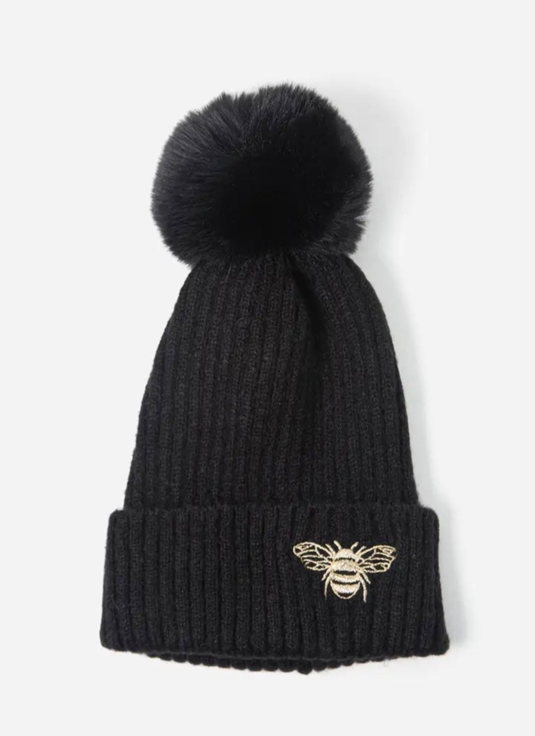 Bumble bee bobble hat in grey, khaki and black