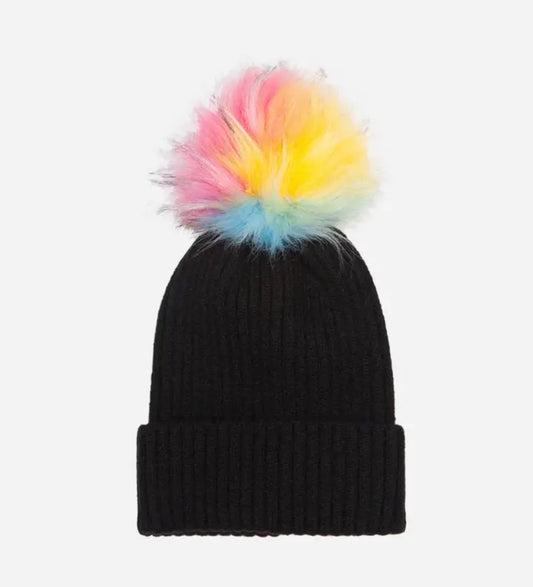 Multicoloured bobble black hat