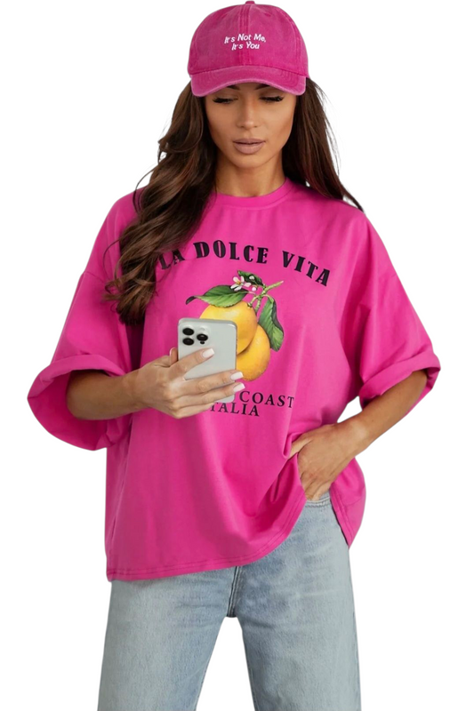 'La dolce vita' lemon t-shirt in hot pink