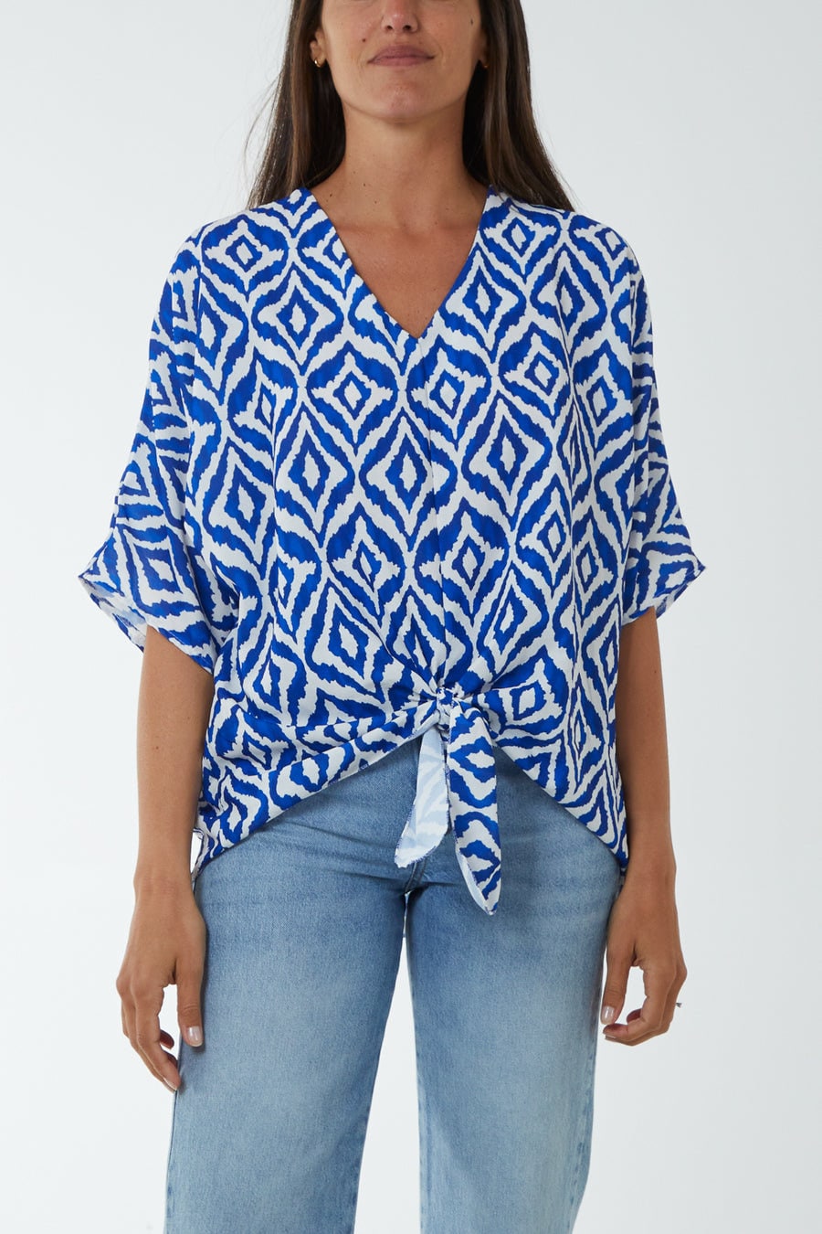 Tie front geo print top